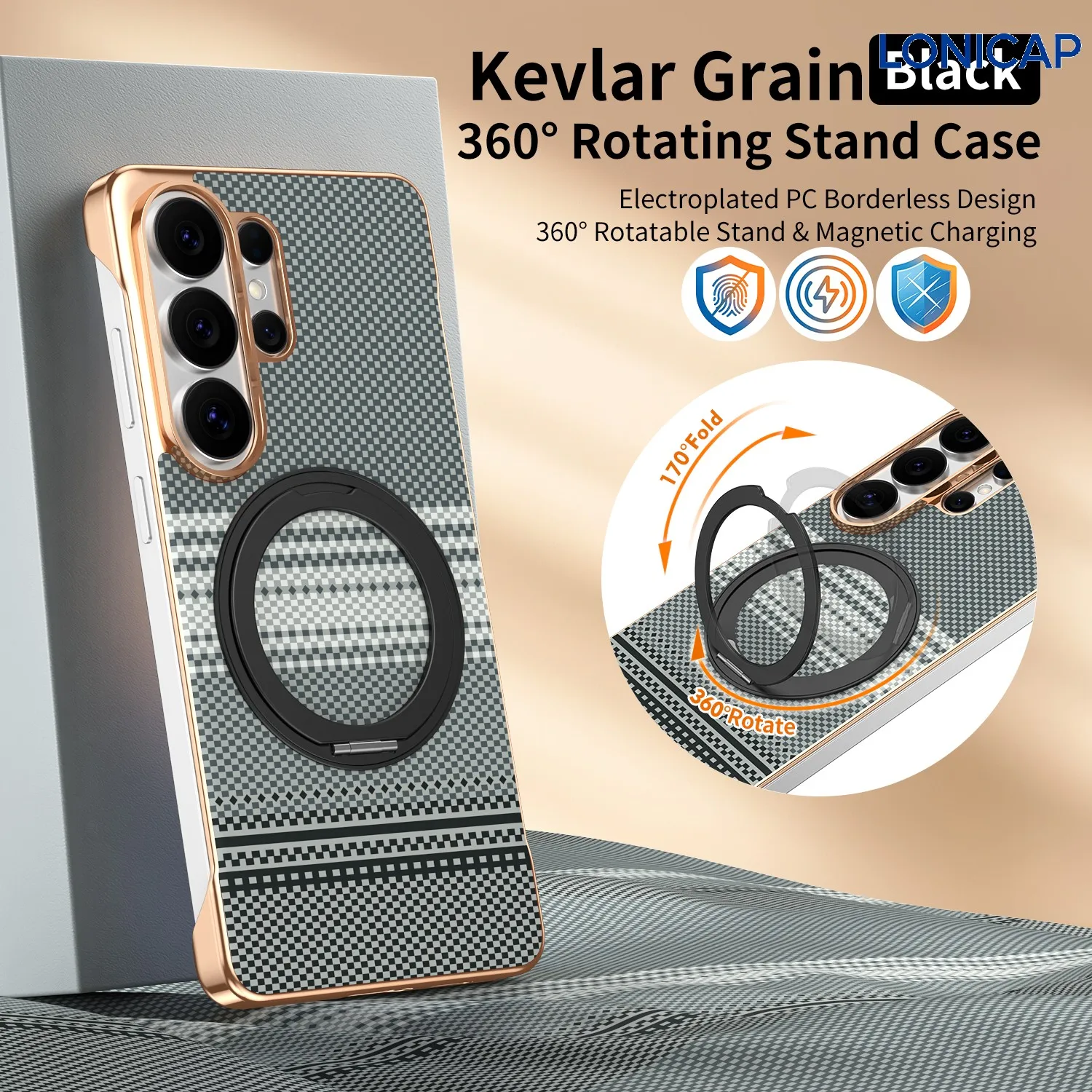 Phone Case For Samsung Galaxy S26 Ultra/S25 Ultra/S24 Ultra/S23 Ultra Aramid Fiber 360 Ring Stand Magnetic Charging Luxury Cover
Phone Case For Samsung Galaxy S26 Ultra/S25 Ultra/S24 Ultra/S23 Ultra Aramid Fiber 360 Ring Stand Magnetic Charging Luxury Cover
