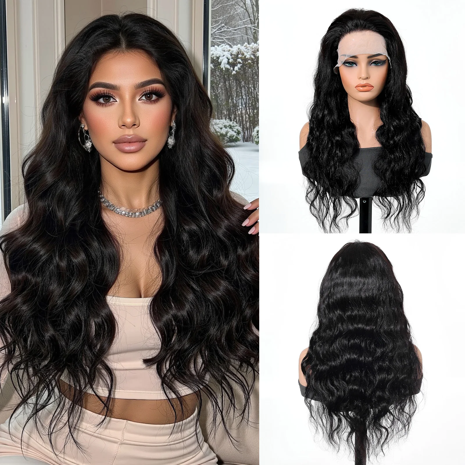 13x4 Lace Front Wig Body Wave Long Black Blended Human Hair Synthetic Mix Pre Plucked Natural Hairline Stretch Cap
13x4 Lace Front Wig Body Wave Long Black Blended Human Hair Synthetic Mix Pre Plucked Natural Hairline Stretch Cap
