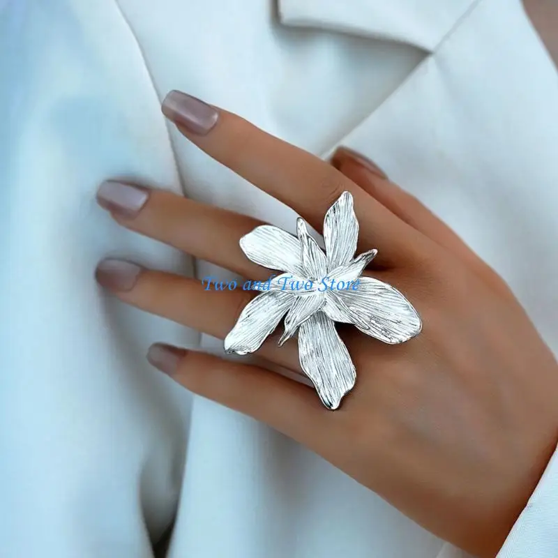 HX6F Openable Finger Rings Geometric Flower Adjustable Opening Rings Eye Catching