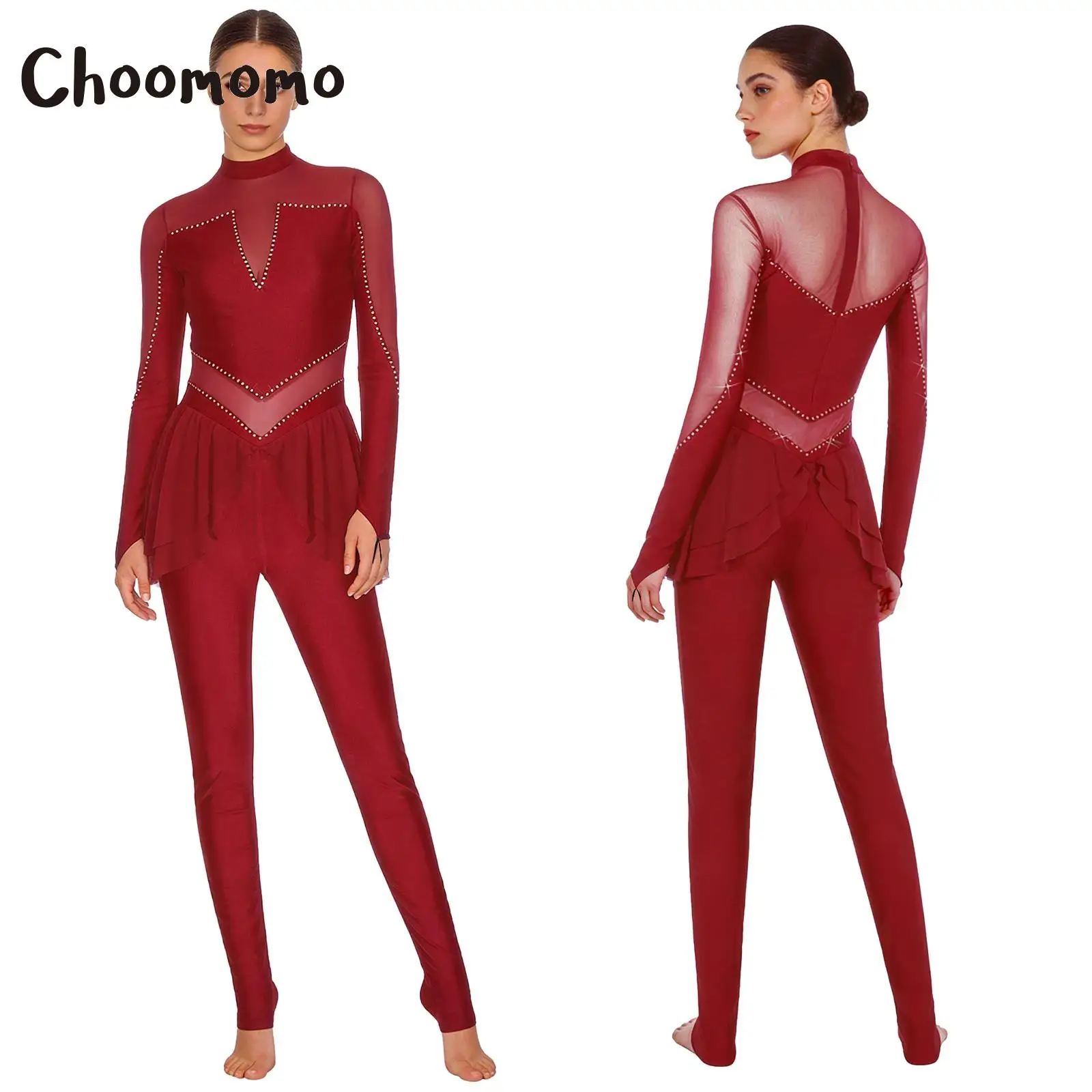 Women Long Sleeve Ballet Dance Full Body Suit Gymnastic Leotard Workout Sheer Mesh Patchwork Rhinestone Figure Skating Jumpsuit
Women Long Sleeve Ballet Dance Full Body Suit Gymnastic Leotard Workout Sheer Mesh Patchwork Rhinestone Figure Skating Jumpsuit