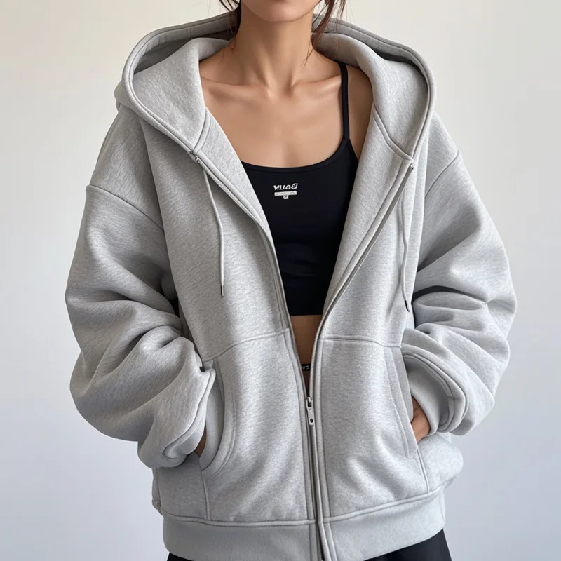 Women's Fleece Lined Thickened Hooded Cardigan Sweatshirt Autumn Winter Solid Zipper Long Sleeve Hoodies Jacket
Women's Fleece Lined Thickened Hooded Cardigan Sweatshirt Autumn Winter Solid Zipper Long Sleeve Hoodies Jacket