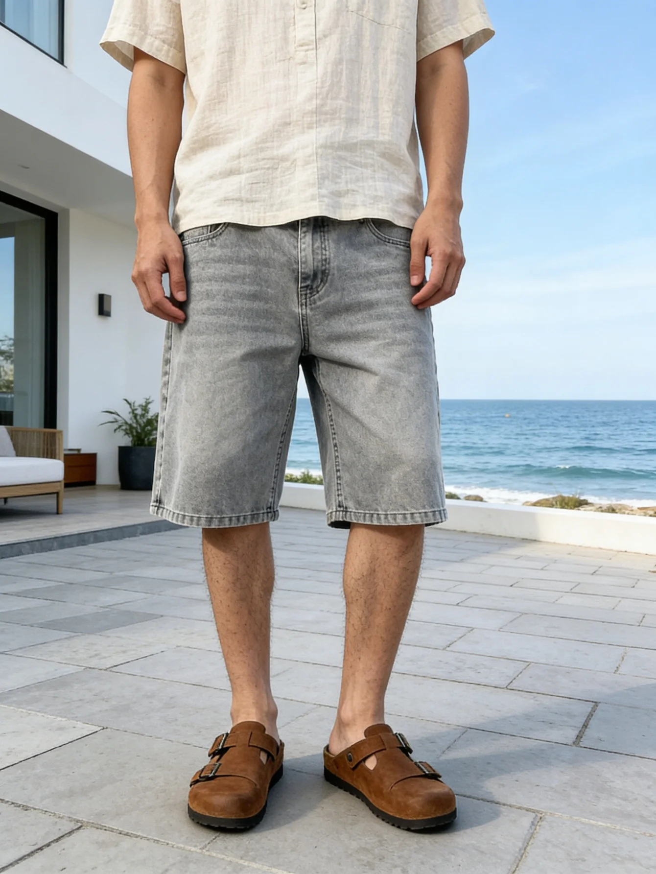 Basic casual denim jorts for men loose fit no elasticity black light gray simple daily all match short denim pants
Basic casual denim jorts for men loose fit no elasticity black light gray simple daily all match short denim pants