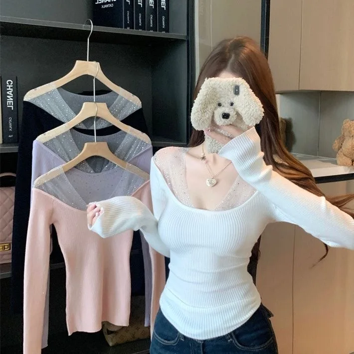 Korean Sle Long Sve T-irt Women's oulder Bared Lace Patchwork High Quali Commute Sle Slim Fit Pure Color Top
Korean Sle Long Sve T-irt Women's oulder Bared Lace Patchwork High Quali Commute Sle Slim Fit Pure Color Top