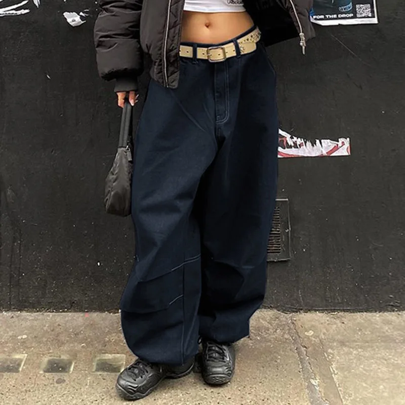 Combhasaki Women's Y2K Vintage Baggy Denim Long Pants Button Low Waist Loose Fit Wide Leg Drawstring Hem Jeans with Pockets
Combhasaki Women's Y2K Vintage Baggy Denim Long Pants Button Low Waist Loose Fit Wide Leg Drawstring Hem Jeans with Pockets