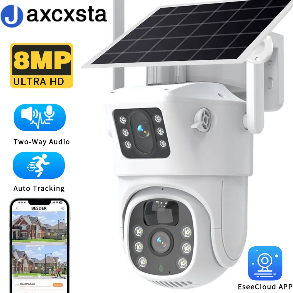EseeCloud 4K 8MP WiFi Solar Battery PTZ Camera Dual Lens Dual Screen Outdoor AI Tracking Security Protection Video Surveillance
EseeCloud 4K 8MP WiFi Solar Battery PTZ Camera Dual Lens Dual Screen Outdoor AI Tracking Security Protection Video Surveillance