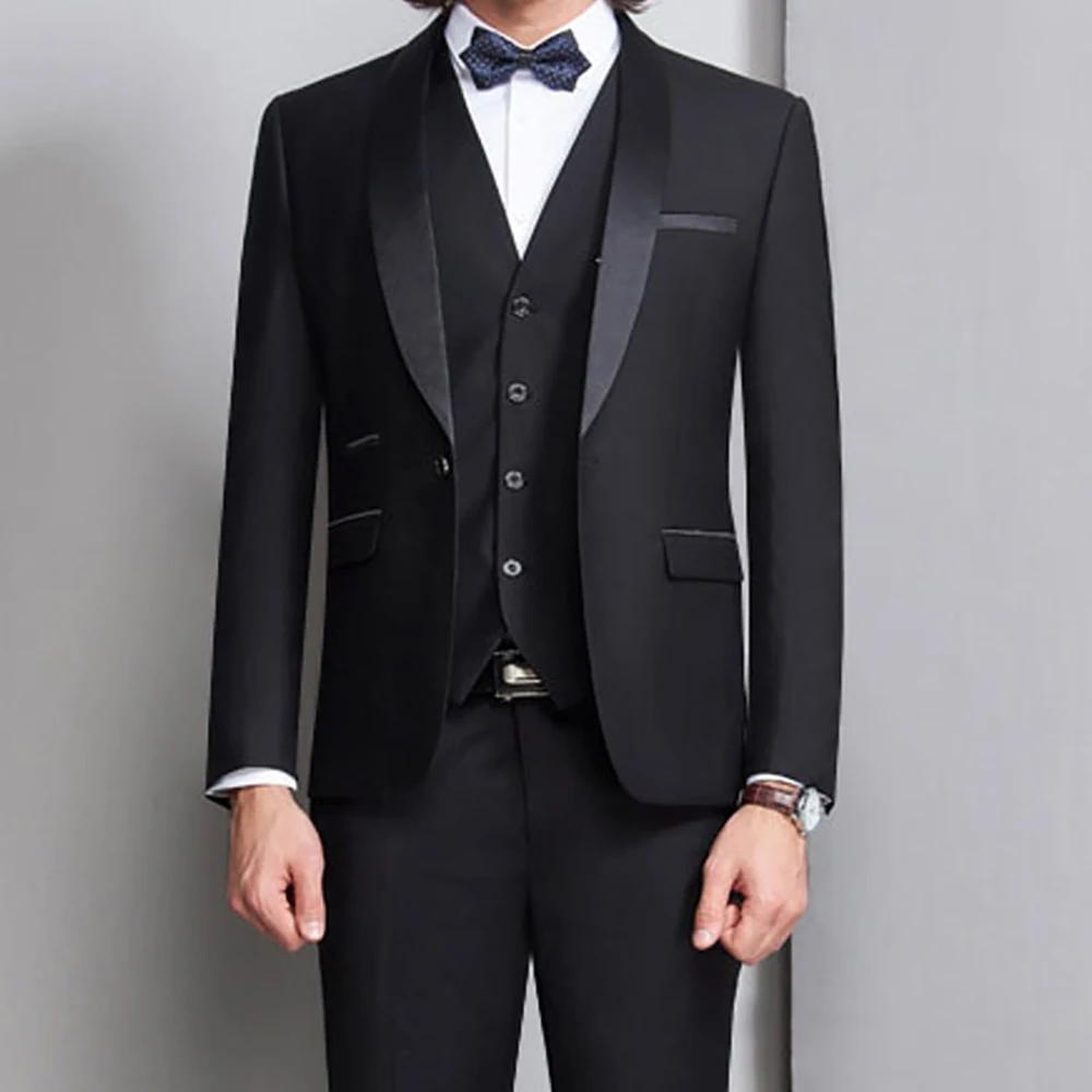 Black Men Suits Blazer Shawl Lapel Single Breasted Three Piece Formal Wedding Terno Costume Jacket Pants Vest Slim Fit 2024
Black Men Suits Blazer Shawl Lapel Single Breasted Three Piece Formal Wedding Terno Costume Jacket Pants Vest Slim Fit 2024