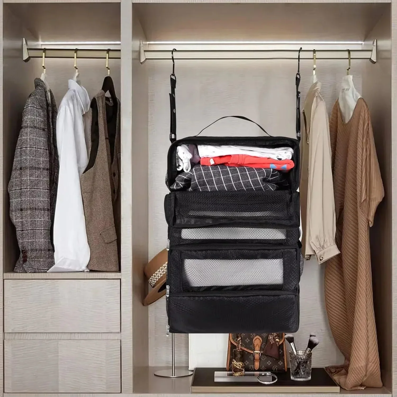 Hanging Storage Bags Suitcase Organizer High-capacity Travel Luggage Organizer Hanging Shelve Packing Cube Closet Collapsible
Hanging Storage Bags Suitcase Organizer High-capacity Travel Luggage Organizer Hanging Shelve Packing Cube Closet Collapsible