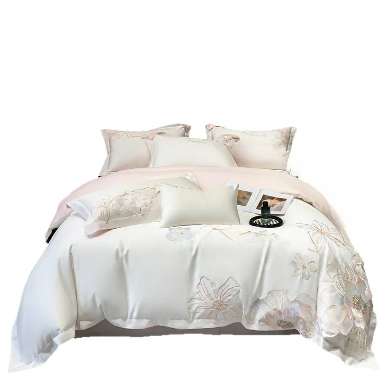 Premium Class A, satin long staple cotton, four-piece set, light luxury, embroidered flower quilt cover
Premium Class A, satin long staple cotton, four-piece set, light luxury, embroidered flower quilt cover