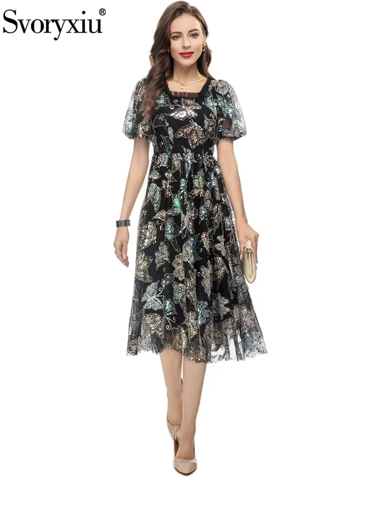 Svoryxiu Fashion Runway Summer Party Vintage Knee-Length Dress Women's Flounces Square Collar Butterfly Sequins High Waist Dress
Svoryxiu Fashion Runway Summer Party Vintage Knee-Length Dress Women's Flounces Square Collar Butterfly Sequins High Waist Dress