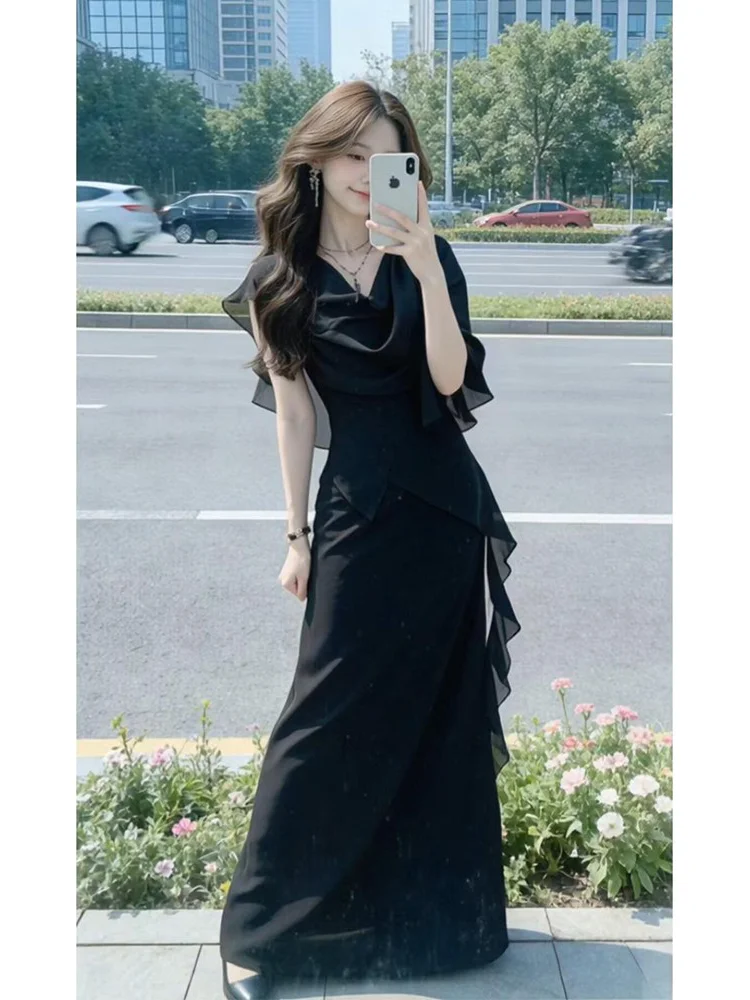 Black Lace Trimmed Chiffon Dress Set Korean Style Bridesmaid Outfit Two-Piece Suit Summer 2026 Women's Fashion Short Sleeve S...
Black Lace Trimmed Chiffon Dress Set Korean Style Bridesmaid Outfit Two-Piece Suit Summer 2026 Women's Fashion Short Sleeve S...