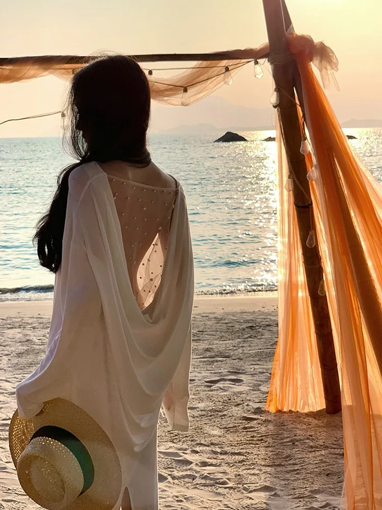 Stunning Island Style Backless Long Sleeve Halter Neck Beach Outfit Two Piece Set Elegant High Waist Fish Tail Gown for Banquet
Stunning Island Style Backless Long Sleeve Halter Neck Beach Outfit Two Piece Set Elegant High Waist Fish Tail Gown for Banquet