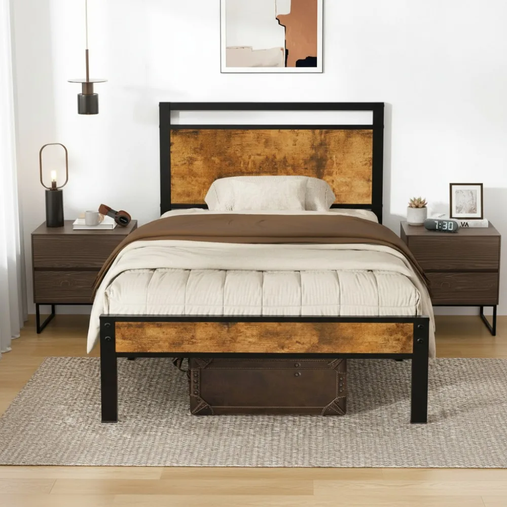 Upgraded Twin Bed Frame with Wood Headboard, Heavy Duty Metal Platform Bed, No Noise, Vintage Brown
Upgraded Twin Bed Frame with Wood Headboard, Heavy Duty Metal Platform Bed, No Noise, Vintage Brown