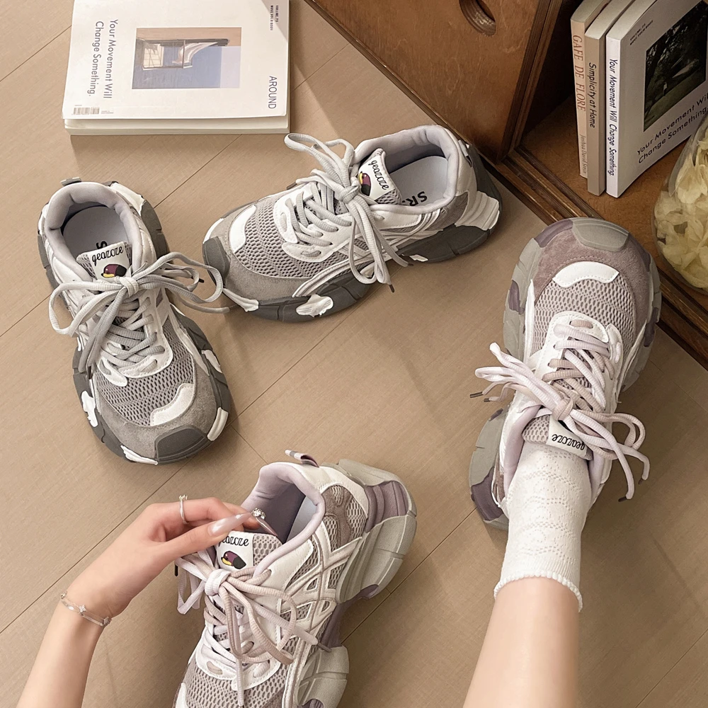 Women's Mesh & Suede Chunky Platform Sneakers, Breathable Retro Dad Shoes, Comfortable Casual Footwear for Everyday
Women's Mesh & Suede Chunky Platform Sneakers, Breathable Retro Dad Shoes, Comfortable Casual Footwear for Everyday