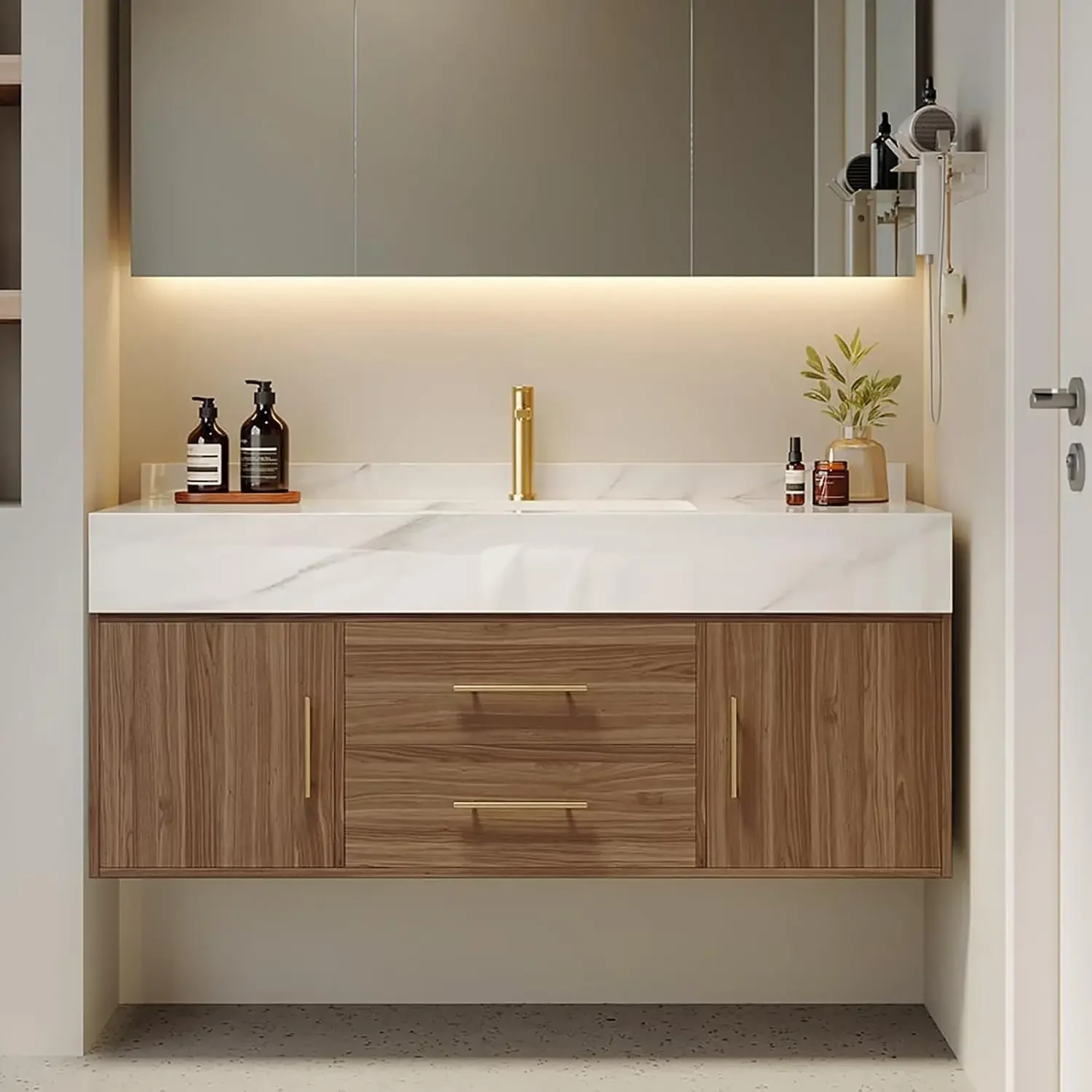 Modern 39" Floating Bathroom Vanity Set Stone Top Wall Mounted Bathroom Cabinet (Walnut)
Modern 39" Floating Bathroom Vanity Set Stone Top Wall Mounted Bathroom Cabinet (Walnut)