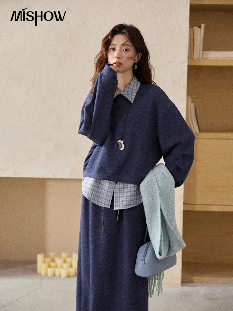 MISHOW Blue Plaid Sweatshirt Suit Women's 2025 Winter Fashion Turn-down Collar Knitted Top Straight Skirt Woman Sets MXE87T1445
MISHOW Blue Plaid Sweatshirt Suit Women's 2025 Winter Fashion Turn-down Collar Knitted Top Straight Skirt Woman Sets MXE87T1445