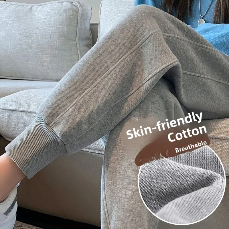 Women's Grey Fleece Lined Trousers Casual High Waist Sports Pants Spring Autumn New Style Elastic Waist Nine Points Length
Women's Grey Fleece Lined Trousers Casual High Waist Sports Pants Spring Autumn New Style Elastic Waist Nine Points Length