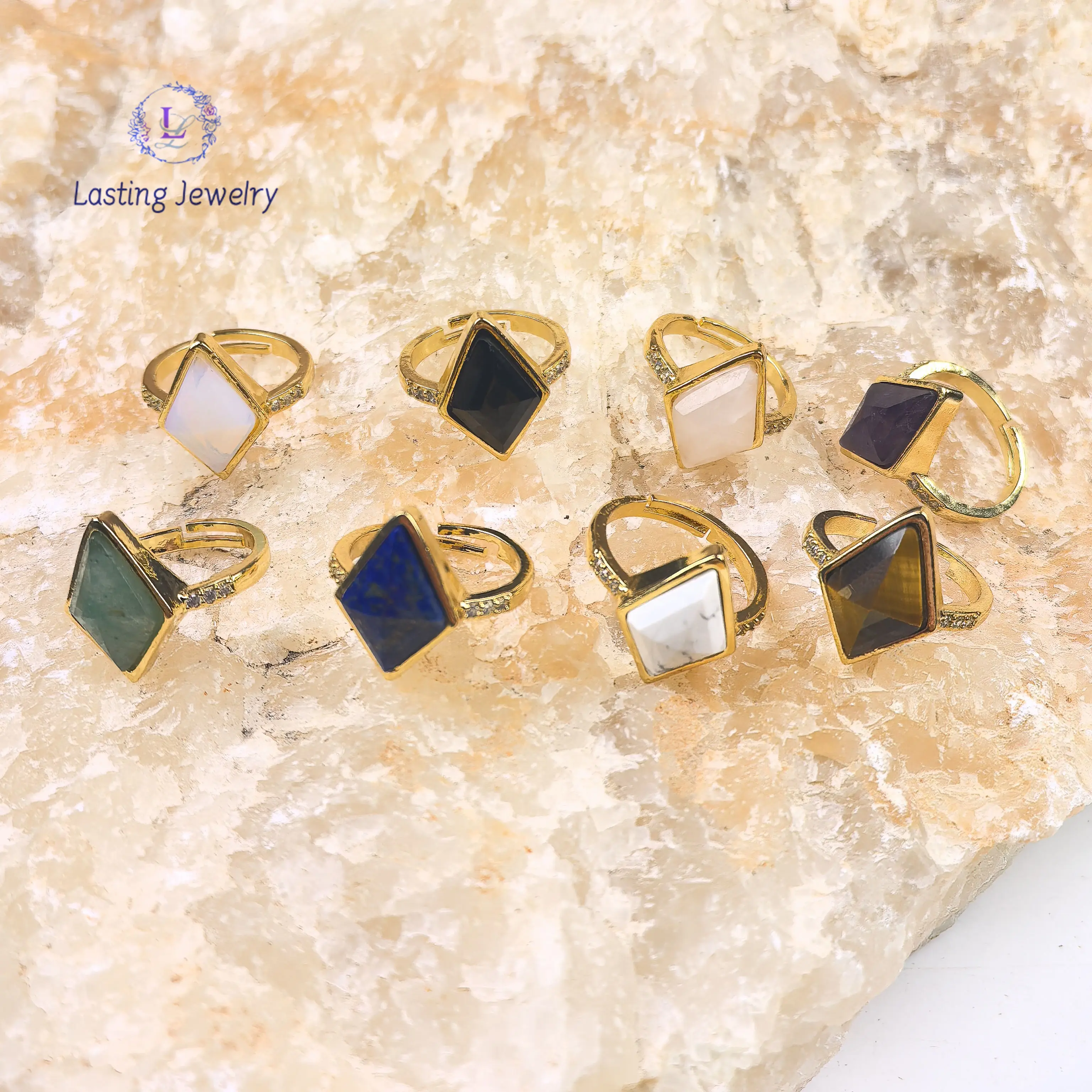 Natural Gemstone Faceted Rhombus Adjustable Rings,Aventurine Crystal Rose Quartz Tiger eye Lapis Finger Ring Fashion Jewelry
Natural Gemstone Faceted Rhombus Adjustable Rings,Aventurine Crystal Rose Quartz Tiger eye Lapis Finger Ring Fashion Jewelry