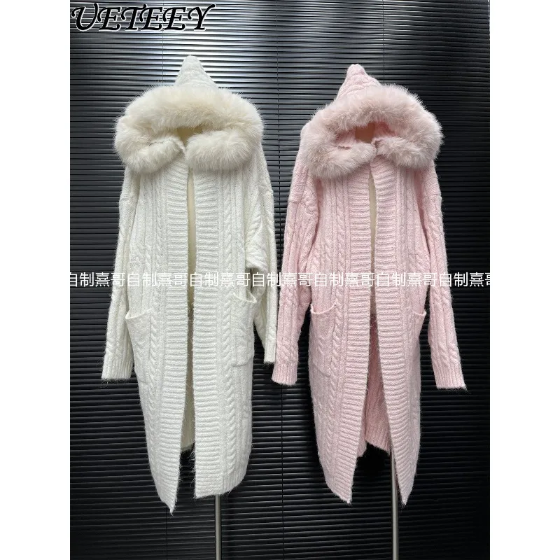 Korean Winter Cable Knit Hooded Mid-Length Sweater Heavy Craft Oversized Fur Collar Thick Warm Knitted Long Sweater Coat Women
Korean Winter Cable Knit Hooded Mid-Length Sweater Heavy Craft Oversized Fur Collar Thick Warm Knitted Long Sweater Coat Women