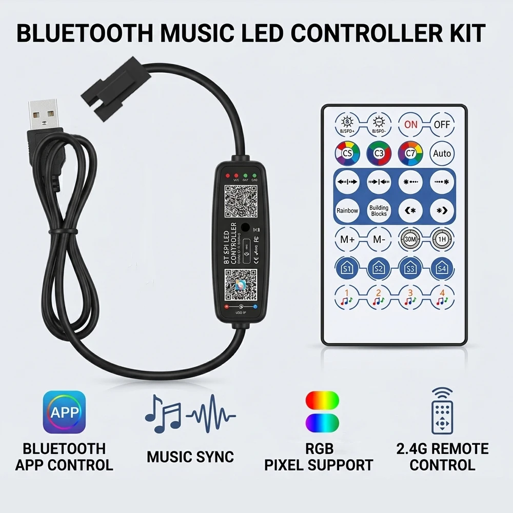 DC5-24V LED Bluetooth Music Controller With 28Keys Remote App Control For WS2812B WS2811 5050 RGB Addressable Pixel Strip Light
DC5-24V LED Bluetooth Music Controller With 28Keys Remote App Control For WS2812B WS2811 5050 RGB Addressable Pixel Strip Light