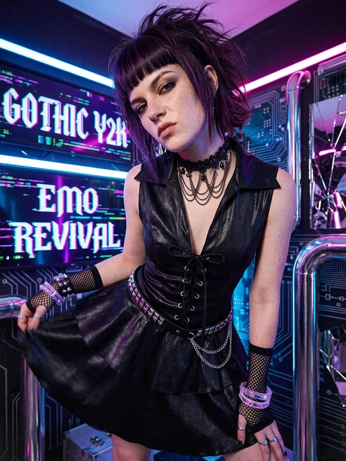 Gothic Y2K Lace Up Layered Dress Black Turn-down Collar Nylon,Rayon Mini Dresses New Vestidos
Gothic Y2K Lace Up Layered Dress Black Turn-down Collar Nylon,Rayon Mini Dresses New Vestidos