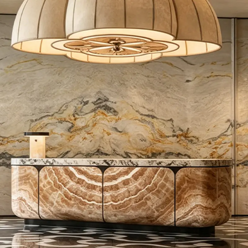 Hotel company reception counter special-shaped arc imitation marble reception desk bar mostrador de recepción office furniture
Hotel company reception counter special-shaped arc imitation marble reception desk bar mostrador de recepción office furniture