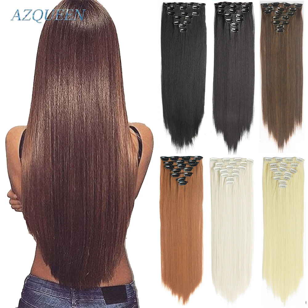 AZQUEEN Synthetic 16 Clips Long Straight Hair Extensions Clips in High Temperature Fiber Black Brown Hairpiece
AZQUEEN Synthetic 16 Clips Long Straight Hair Extensions Clips in High Temperature Fiber Black Brown Hairpiece