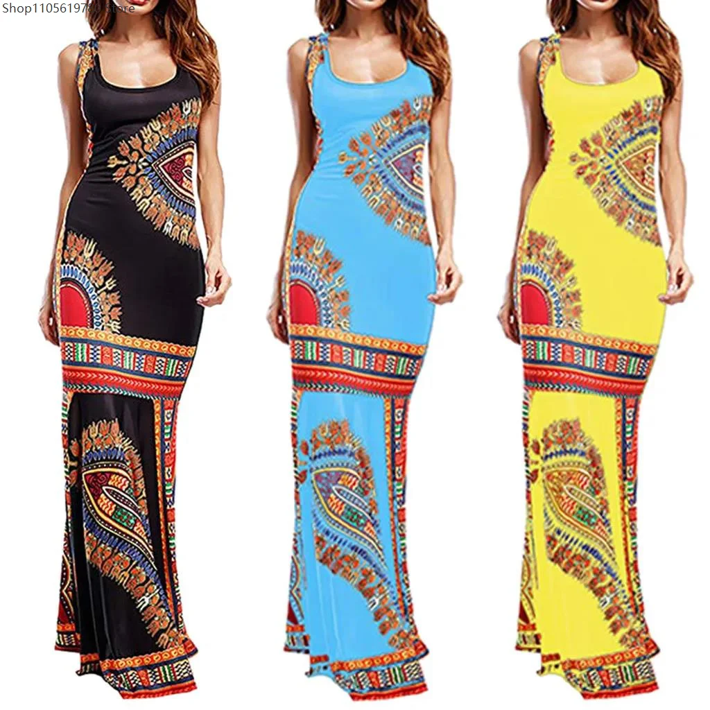African Clothes Dashiki Print Rich Bazin Ladies Sleeveless Vestidos Plus Size Ankara African Dresses For Women Bohemian Summer
African Clothes Dashiki Print Rich Bazin Ladies Sleeveless Vestidos Plus Size Ankara African Dresses For Women Bohemian Summer
