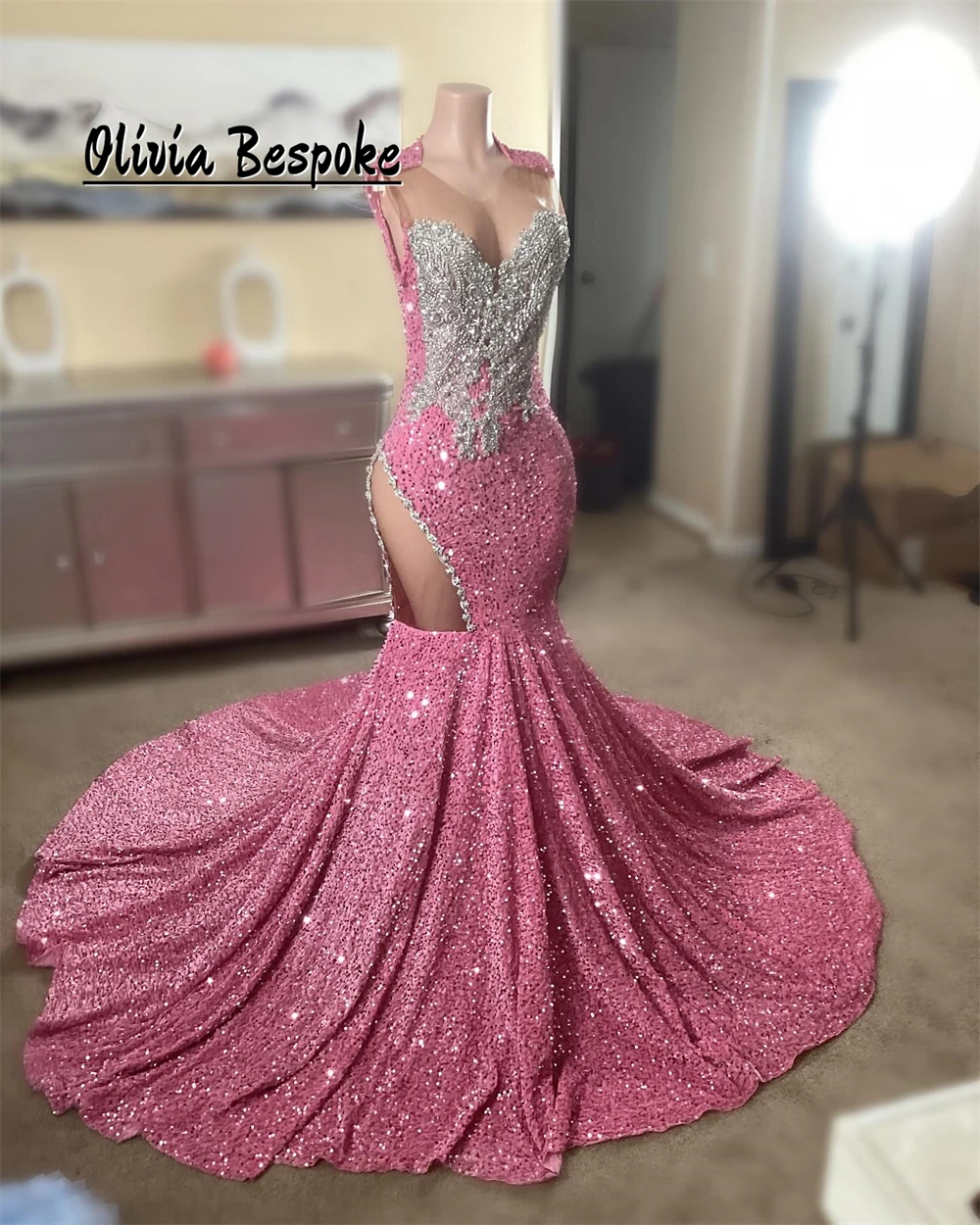 Pink Sequin Silver Rhinestone Mermaid Prom Dresses Beaded See Thru 2025 Birthday Luxury CustomizedFor Black Girls Customized
Pink Sequin Silver Rhinestone Mermaid Prom Dresses Beaded See Thru 2025 Birthday Luxury CustomizedFor Black Girls Customized
