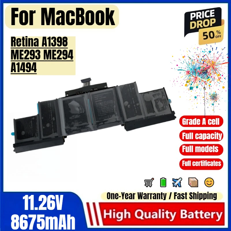 For MacBook PRO Retina A1398 ME293 ME294 A1494 Laptop Battery 0 cycle high quality high capacity battery replacement Bateria
For MacBook PRO Retina A1398 ME293 ME294 A1494 Laptop Battery 0 cycle high quality high capacity battery replacement Bateria