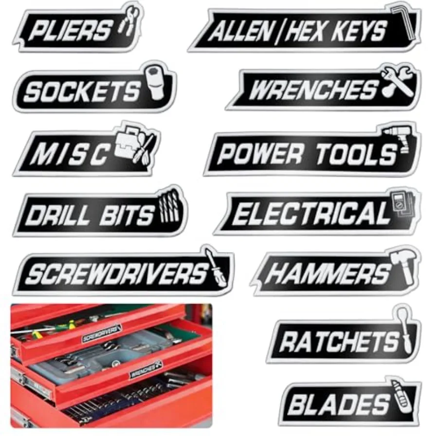 12 Pcs Magnetic Tool Box Labels, Laser Printed Metal Tool Box Labels Magnet, with Embossed Raised Lettering Toolbox Labels, for
12 Pcs Magnetic Tool Box Labels, Laser Printed Metal Tool Box Labels Magnet, with Embossed Raised Lettering Toolbox Labels, for