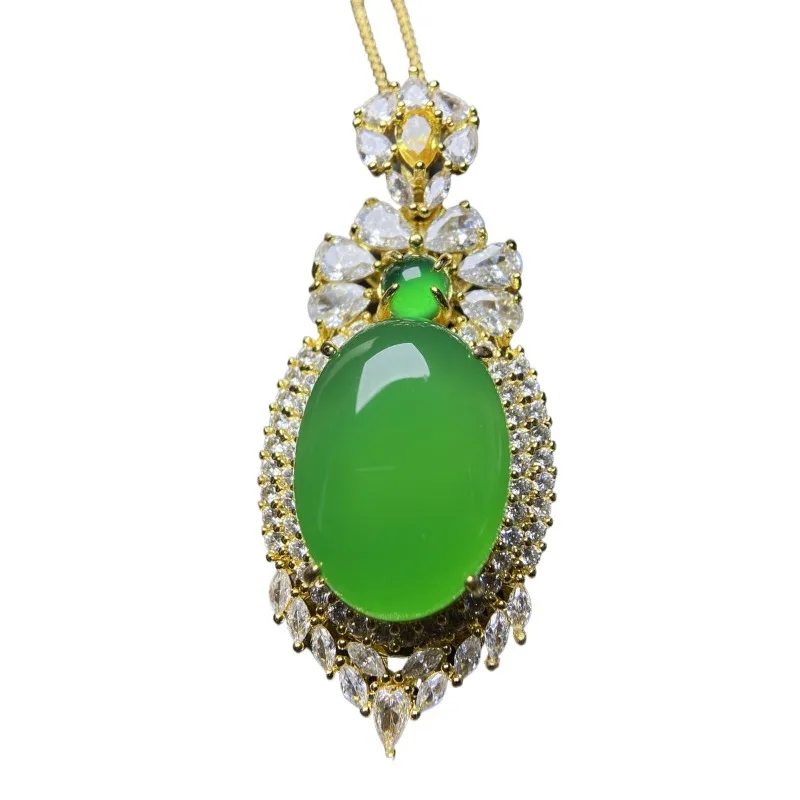 Natural chalcedony high ice green egg surface heavy industry inlaid pendant women's necklace fashion
Natural chalcedony high ice green egg surface heavy industry inlaid pendant women's necklace fashion