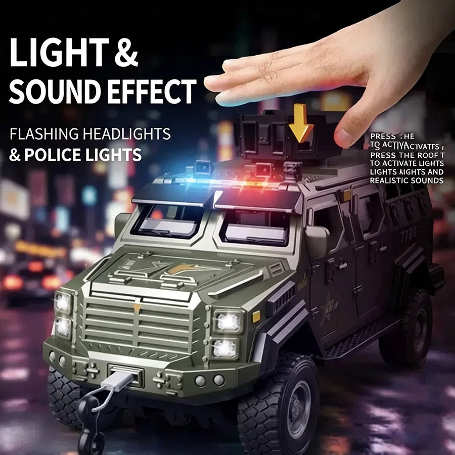 Explosion-proof armored vehicle alloy model, can open multiple doors, sound and light effects, rebound function collectible toys
Explosion-proof armored vehicle alloy model, can open multiple doors, sound and light effects, rebound function collectible toys
