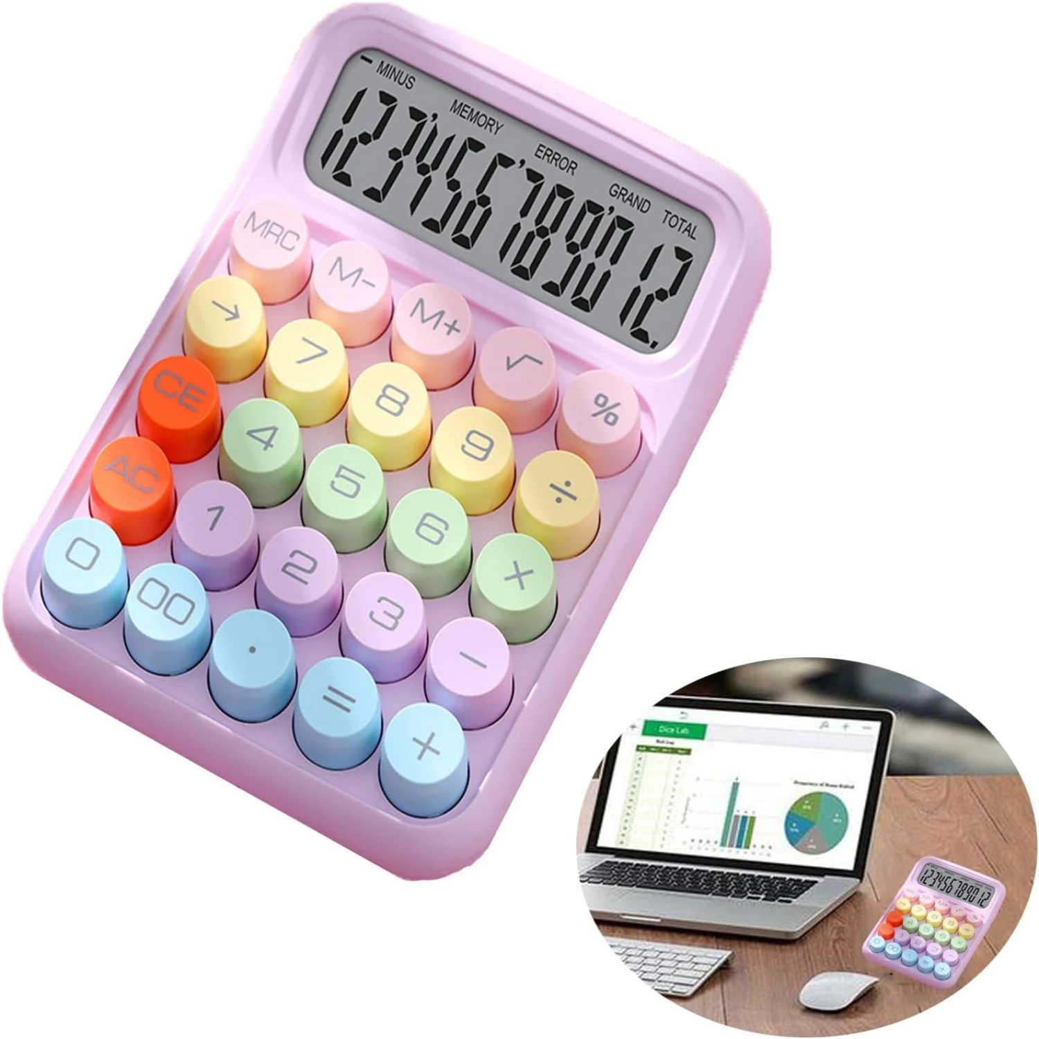 Calculator, Candy-Colored Electronic Desktop Calculators with 12Digit Large LCD Display and Big Round Buttons, Typewriter- Mecha
Calculator, Candy-Colored Electronic Desktop Calculators with 12Digit Large LCD Display and Big Round Buttons, Typewriter- Mecha