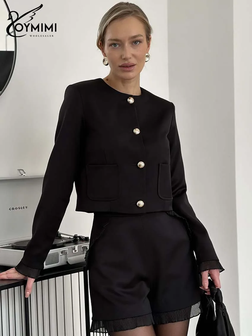 Oymimi Elegant Black Women's Two Pieces Set Fashion O-Neck Long Sleeve Single Breasted Shirts And High Waist Lace Shorts Sets
Oymimi Elegant Black Women's Two Pieces Set Fashion O-Neck Long Sleeve Single Breasted Shirts And High Waist Lace Shorts Sets