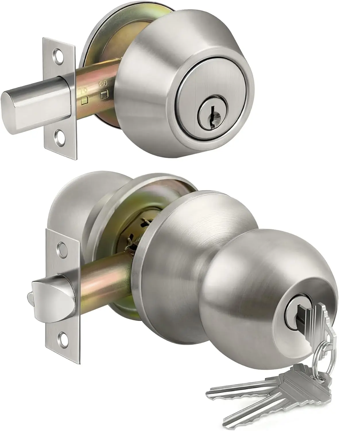 Keyed Alike Entry Door Knob and Deadbolt Combo Set, Satin Nickel Finish for Front Doors
Keyed Alike Entry Door Knob and Deadbolt Combo Set, Satin Nickel Finish for Front Doors