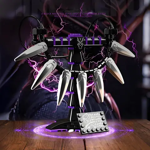 Black Wakanda Forever Panther Necklace Home Decoration Display Model Building Blocks Bricks Toys Christmas Gifts