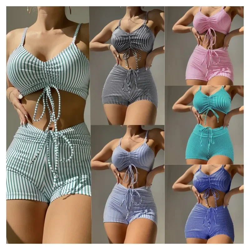 2025 Summer Sexy Striped Bikini Set Women Backless Two-Piece Swimwear High Waist Shorts Bathing Suit Corset Swim Outfits Female
2025 Summer Sexy Striped Bikini Set Women Backless Two-Piece Swimwear High Waist Shorts Bathing Suit Corset Swim Outfits Female