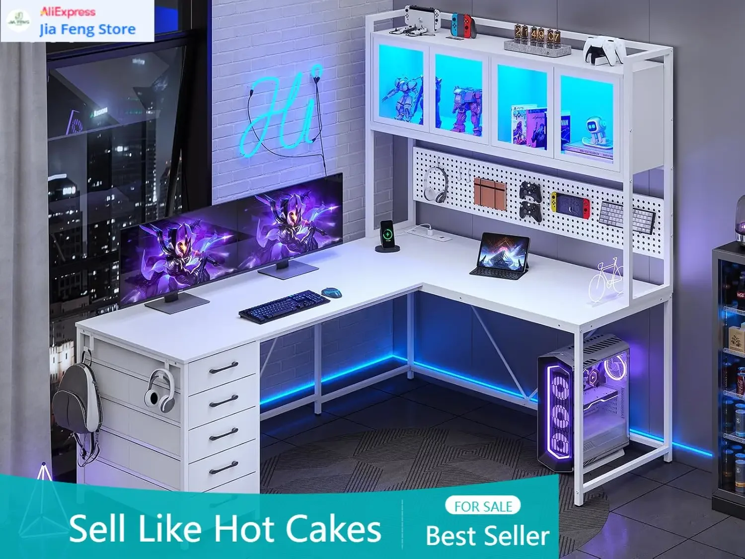 Бестселлер: Игровой L-образный стол с ящиками, компьютерный L-образный стол с надстройкой и полками для хранения, игровой стол с перфорированной панелью, L-образный
Бестселлер: Игровой L-образный стол с ящиками, компьютерный L-образный стол с надстройкой и полками для хранения, игровой стол с перфорированной панелью, L-образный