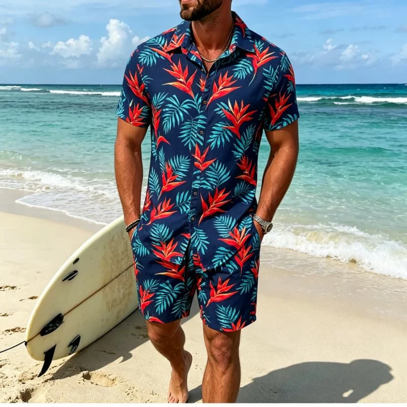 Men's Tropical Floral Print two-piece set, Short Sleeved Shirt And shorts, Suitable For Tropical Travel And Fresh Exotic Style
Men's Tropical Floral Print two-piece set, Short Sleeved Shirt And shorts, Suitable For Tropical Travel And Fresh Exotic Style