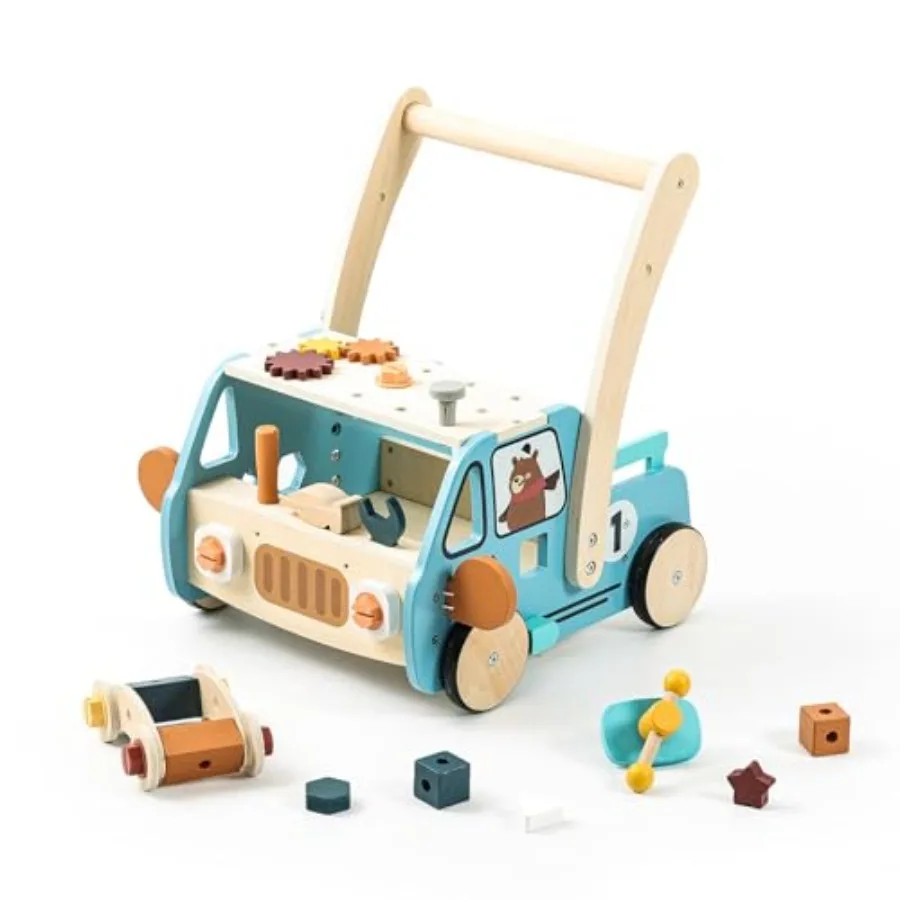 Toddler push walker for home use wooden natural wood color adjustable height with tool bench and toy storage wagon
Toddler push walker for home use wooden natural wood color adjustable height with tool bench and toy storage wagon