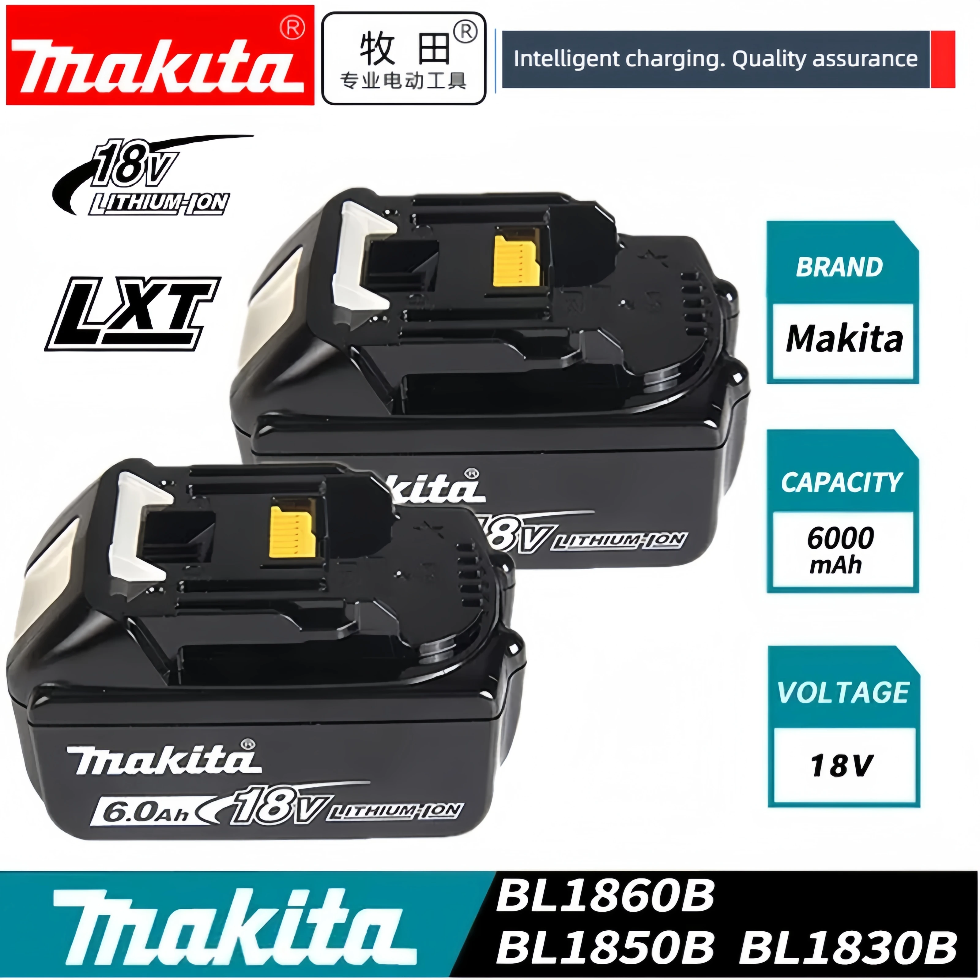 Makita 18V rechargeable battery 18650 lithium-ion battery suitable for Makita 18V power tools BL1860 BL1830 BL1850 LXT400 DTW700
Makita 18V rechargeable battery 18650 lithium-ion battery suitable for Makita 18V power tools BL1860 BL1830 BL1850 LXT400 DTW700