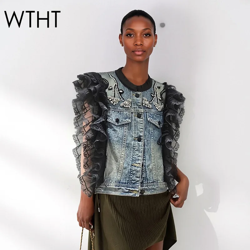 WTHT Fashion Women's Rhinestone Black Lace Vest Trendy The Summer Of 2026 Crew Neck Washed Denim waistcoat Female 1LS3039
WTHT Fashion Women's Rhinestone Black Lace Vest Trendy The Summer Of 2026 Crew Neck Washed Denim waistcoat Female 1LS3039