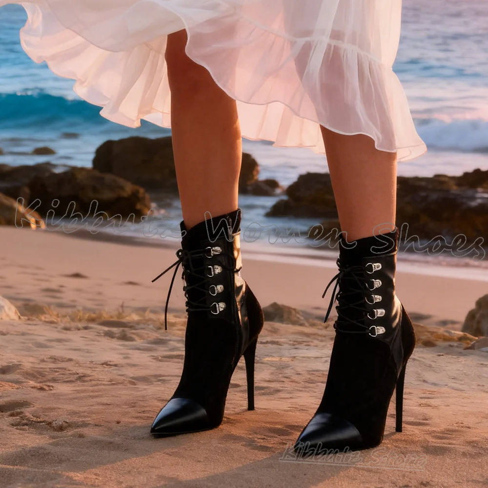 Suede Patchwork Ankle Boots Lace-Up Leather Zipper Fashion Novelty Luxury Elegant Concise Sexy Pointy Thin Heels Women Shoes New
Suede Patchwork Ankle Boots Lace-Up Leather Zipper Fashion Novelty Luxury Elegant Concise Sexy Pointy Thin Heels Women Shoes New