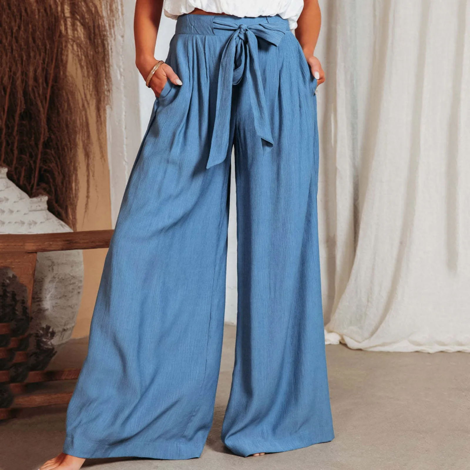 Women's Casual Solid Color Pants Baggy Elastic Waist Trouser Wide Leg Pant With Pocket Pants For Women Basic Daily Casual
Women's Casual Solid Color Pants Baggy Elastic Waist Trouser Wide Leg Pant With Pocket Pants For Women Basic Daily Casual