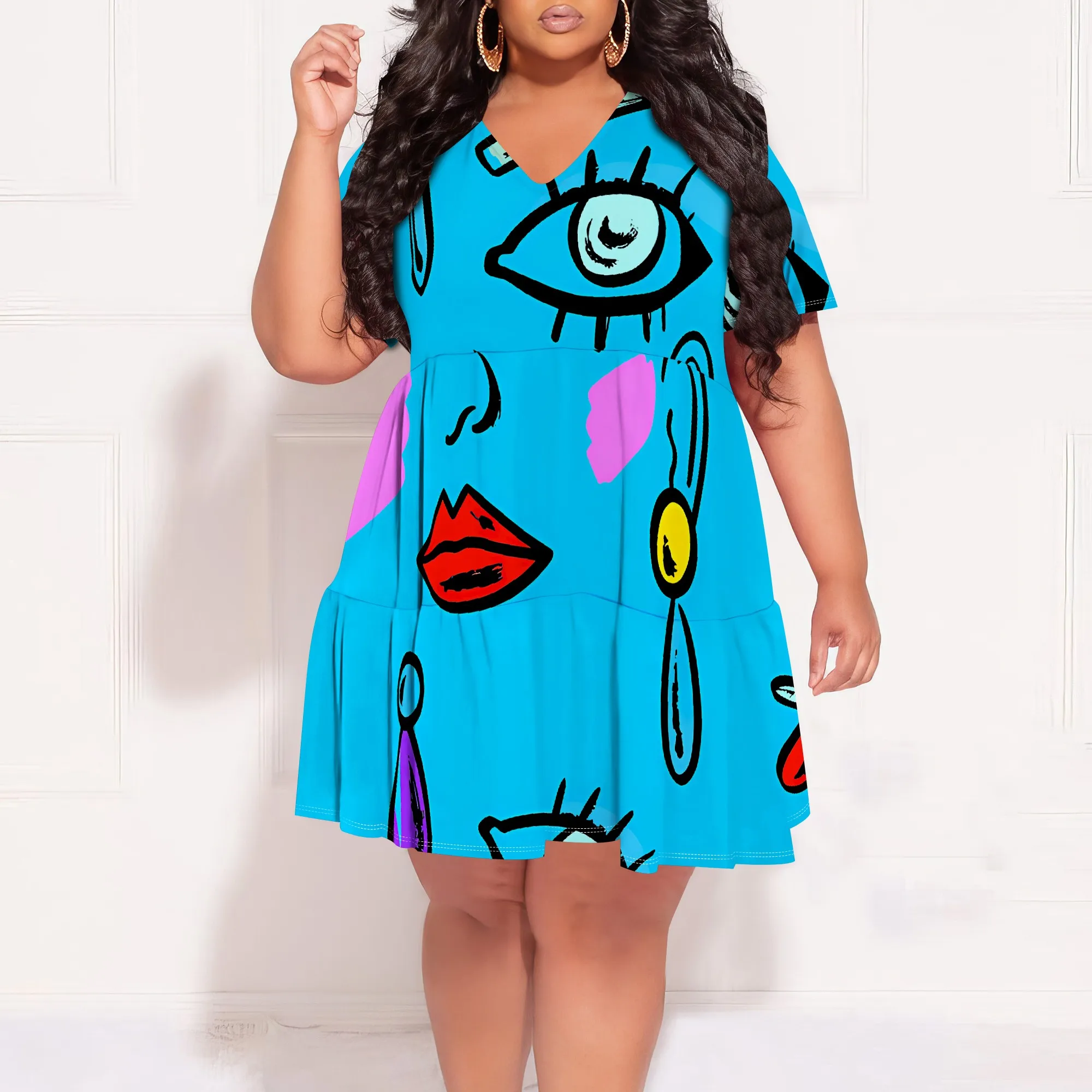 Plus Size Summer Fashion Printed Short Sleeve V Neck for Women Short Sleeve Cocktail Party Loose Casual Dresses Mini Dresses
Plus Size Summer Fashion Printed Short Sleeve V Neck for Women Short Sleeve Cocktail Party Loose Casual Dresses Mini Dresses