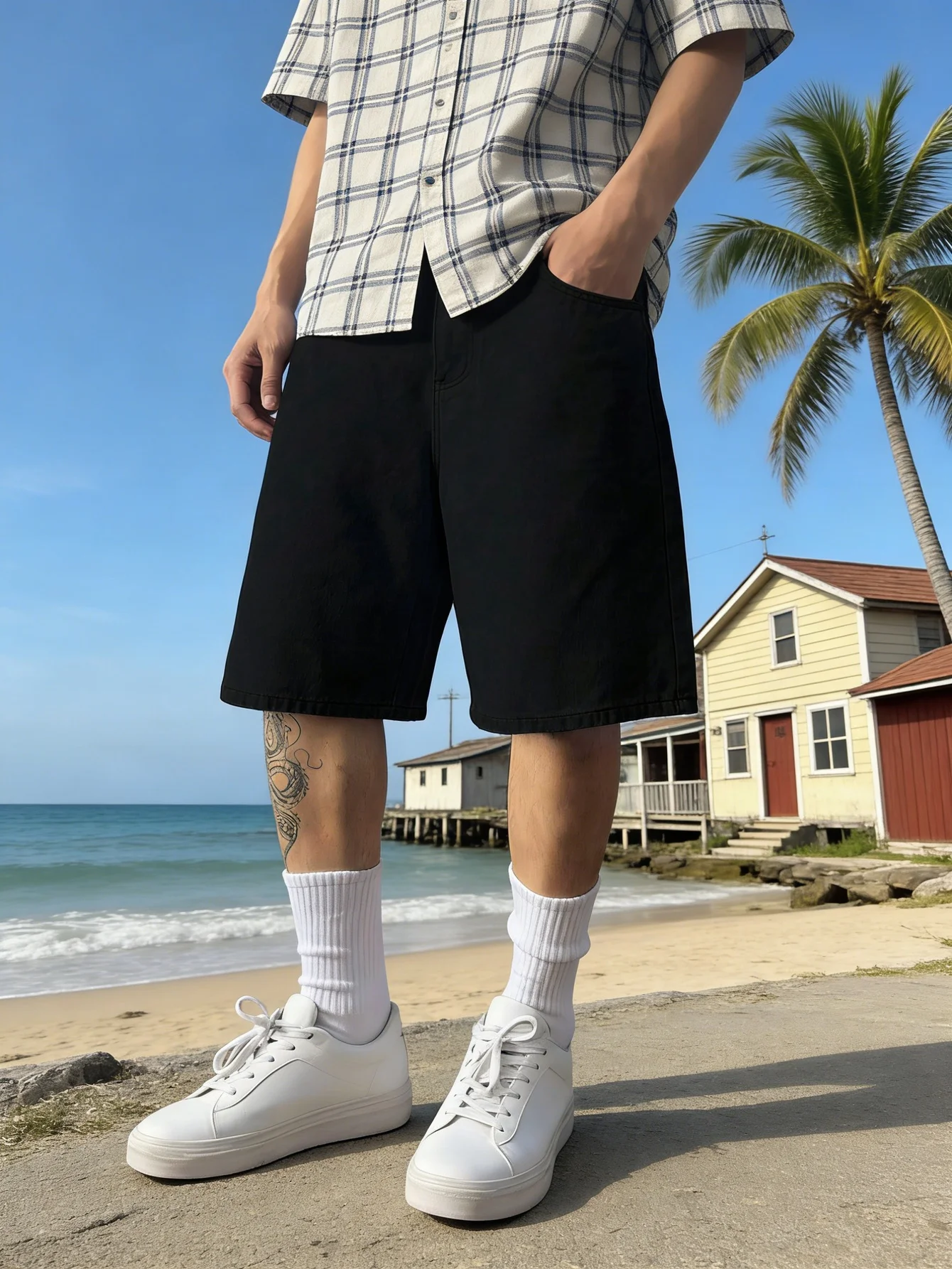 Comfy loose black non stretch denim jorts men casual solid color classic style short pants
Comfy loose black non stretch denim jorts men casual solid color classic style short pants