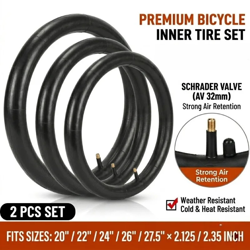 2PCS Bike Inner Tube 20 22 24 26 27.5 Inch X 2.125 2.35 AV32mm Schrader Valve Heavy Duty Butyl Rubber Bicycle Tire Tubes for MTB
2PCS Bike Inner Tube 20 22 24 26 27.5 Inch X 2.125 2.35 AV32mm Schrader Valve Heavy Duty Butyl Rubber Bicycle Tire Tubes for MTB