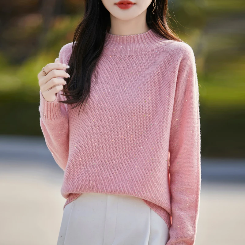 Women's dot yarn knit 100 pure wool pullover thick & loose seamless sweater with a half-height collar raglan sleeves for warm an
Women's dot yarn knit 100 pure wool pullover thick & loose seamless sweater with a half-height collar raglan sleeves for warm an