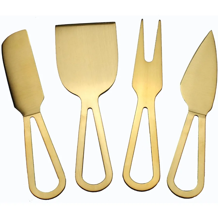 Set of 4 Cheese Knives with Titanium Plated Stainless Steel Blades in Gold Metal Finish Ideal for Cheese Serving and Gourmet Di
Set of 4 Cheese Knives with Titanium Plated Stainless Steel Blades in Gold Metal Finish Ideal for Cheese Serving and Gourmet Di