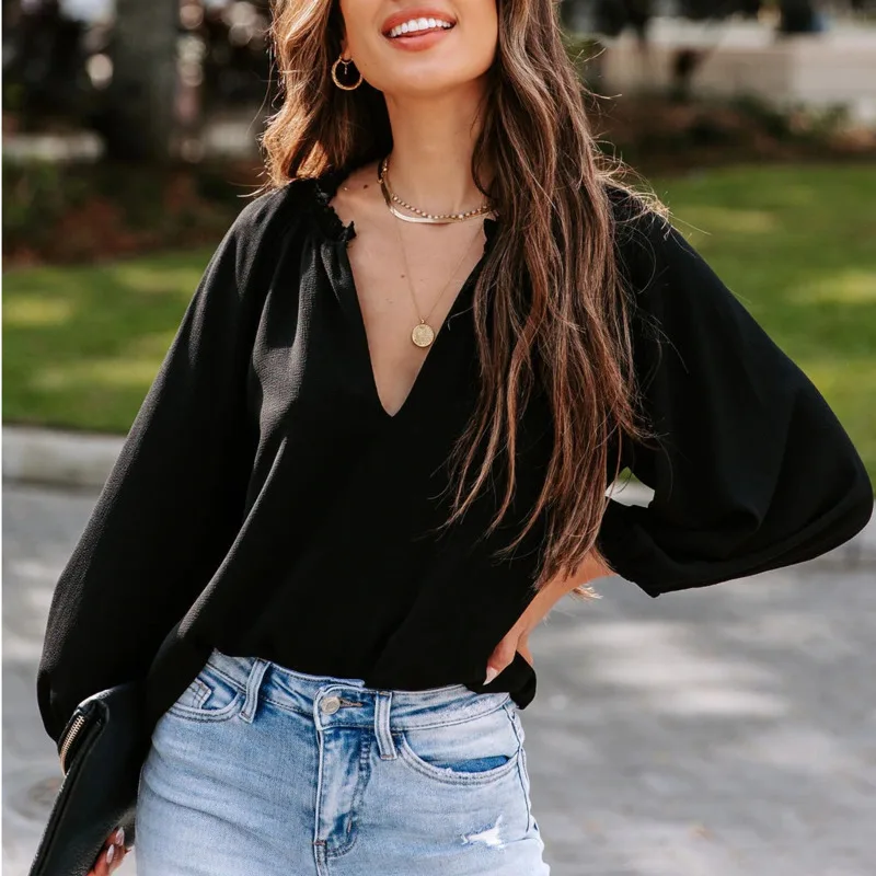 2024 New Women White Blouse Elegant Long Sleeved Black Shirt V-neck Top Femme Blusas Para Mujer Korean Style Fashion Clothing
2024 New Women White Blouse Elegant Long Sleeved Black Shirt V-neck Top Femme Blusas Para Mujer Korean Style Fashion Clothing